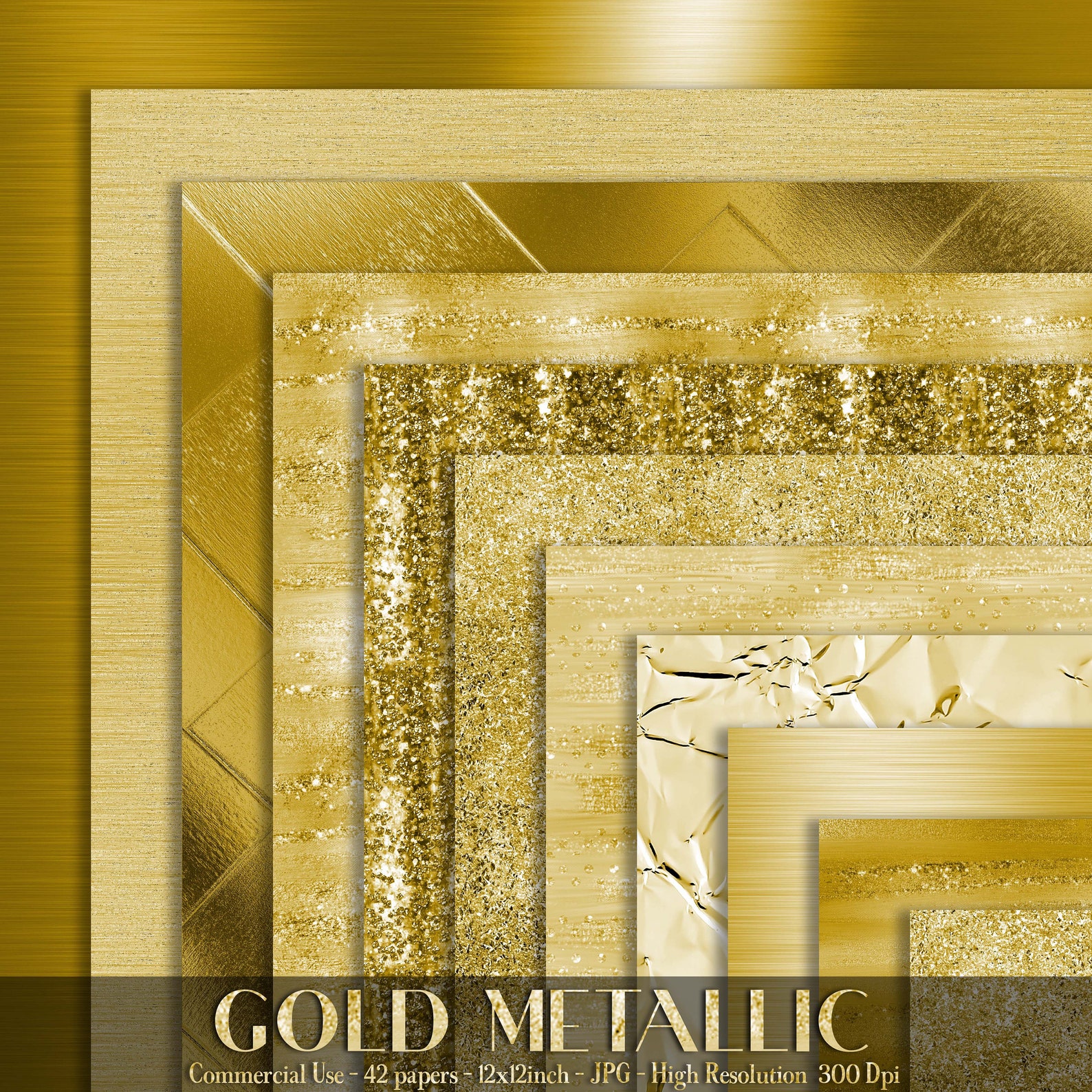 42 Gold Metallic Papers 12 Inch 300 Dpi Planner Paper Etsy