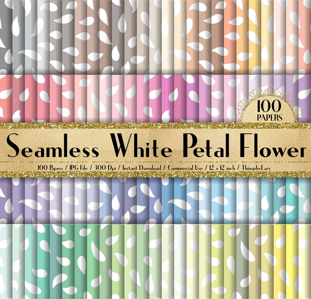 100 Seamless White Petal Flower Paper in 12" X 12", 300 Dpi Planner ...
