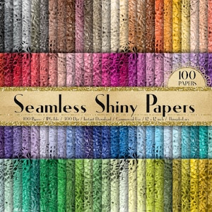 100 Seamless Shiny Papers in 12inch,300 Dpi Planner Paper,Scrapbook Paper,Rainbow Paper,Glass Paper,Metallic Paper,Alligator Print,Gold