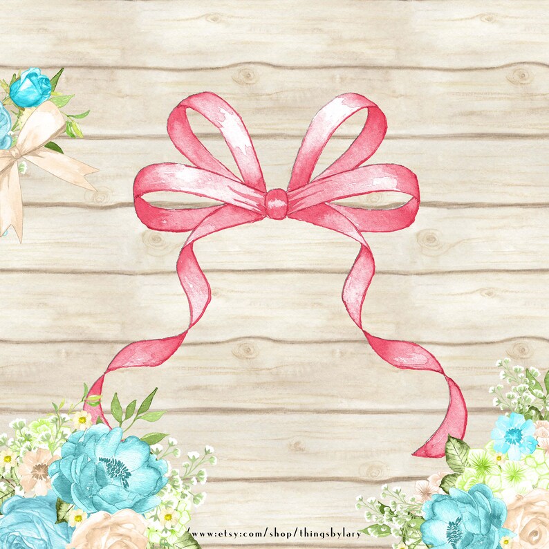 100 Watercolor Ribbon Bow Clipart,100 Watercolor Clipart,PNG Clipart,Planner Clipart,Watercolor Bow,Bridal Shower,Valentine,Baby Shower image 2