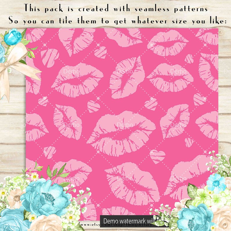 100 Seamless Tinted Lipstick Kiss Love Valentine Papers 12