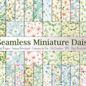 30 carte digitali con fiori di margherita in miniatura ad acquerello senza soluzione di continuità Carte digitali per uso commerciale Mini margherita prato Lawndaisy Fiori di margherita di nozze
