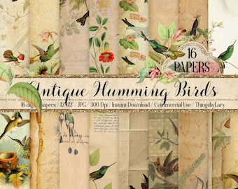 seamless antique bird printable scrapbook paper and rustic backgrounds for commercial use Vintage Birds Digital Paper