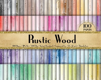 100 Rustic Wood Texture Papers in 12inch, 300 Dpi Planner Paper, Scrapbook Paper, Rainbow Paper, Rustic Wood,Texture Papers