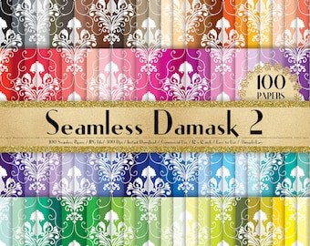 100 Seamless Damask Papers in 12" x 12", 300 Dpi Planner Paper, Commercial Use, Scrapbook Paper, Rainbow Paper, Vintage Damask Paper