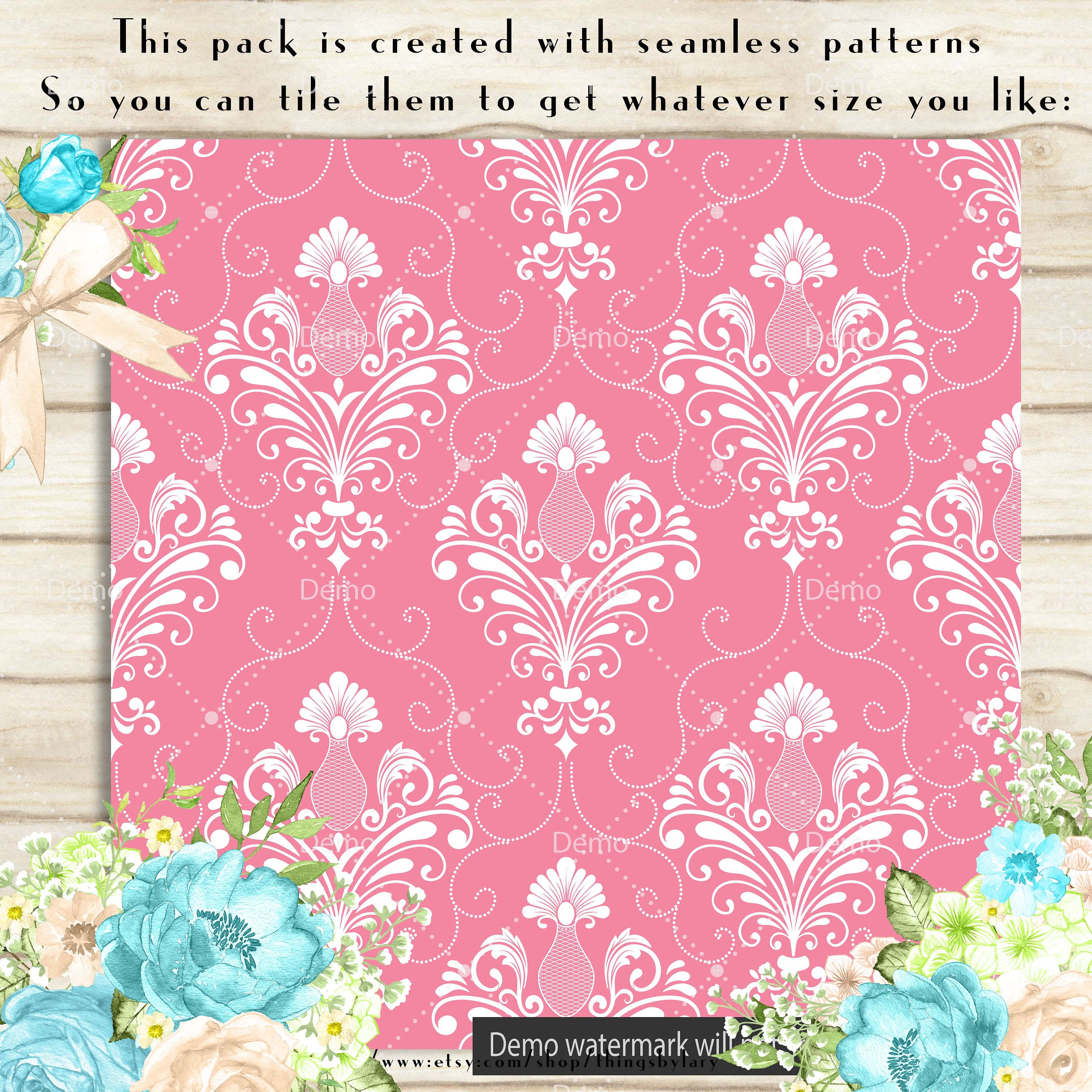 100 Seamless Damask Papers in 12" X 12", 300 Dpi Planner Paper ...