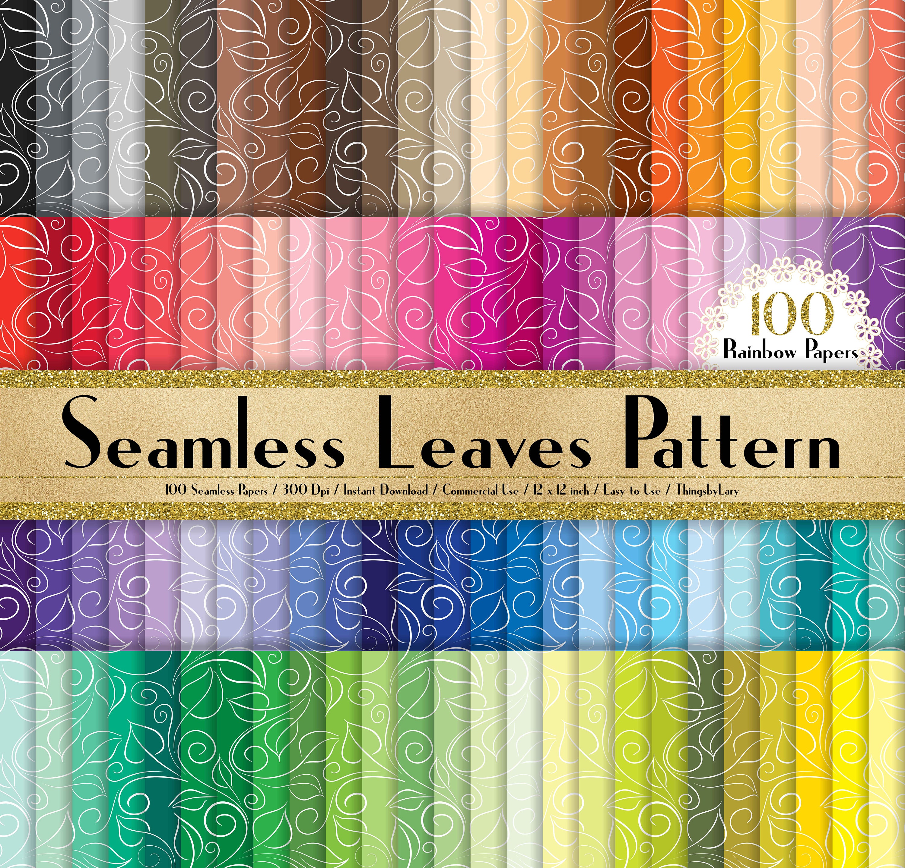 100 Seamless Leaves Pattern Papers in 12" X 12", 300 Dpi Planner Paper ...