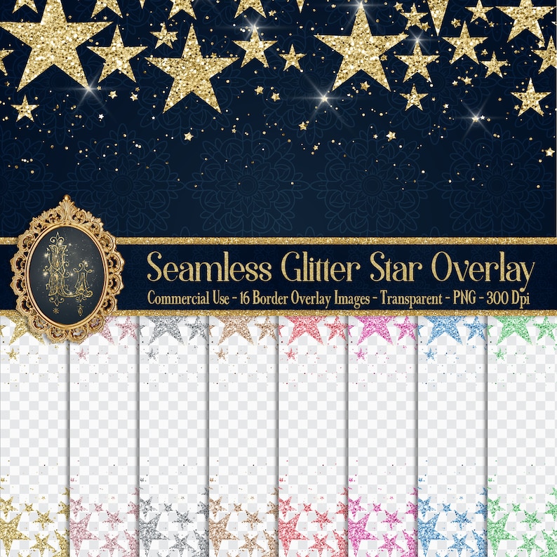 Download 16 Seamless Glitter Star Overlay Images 16 Colors Gold ...