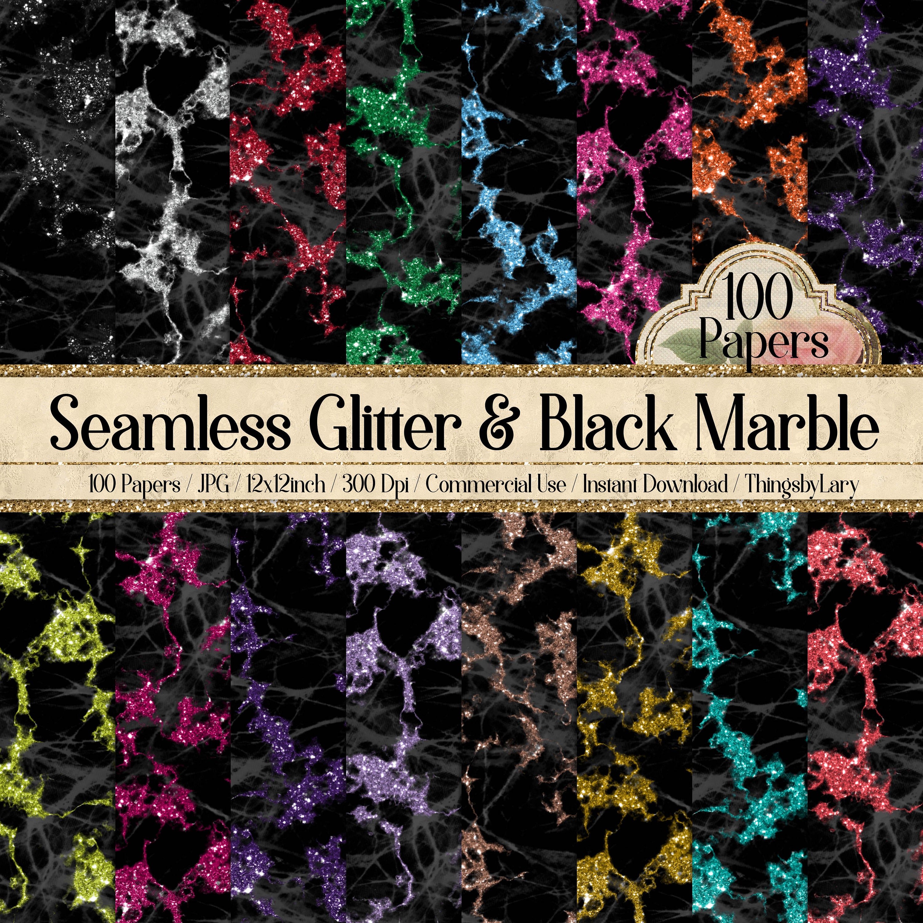 100 Seamless Glitter and Black Marble Digital Papers 12x12" 300 Dpi ...