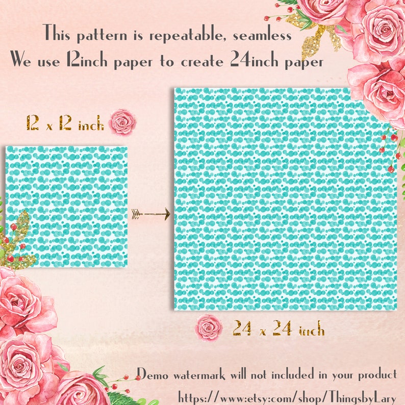 100 Seamless Watercolor Bokeh Dot Paper 2 in 12" X 12", 300 Dpi Planner ...