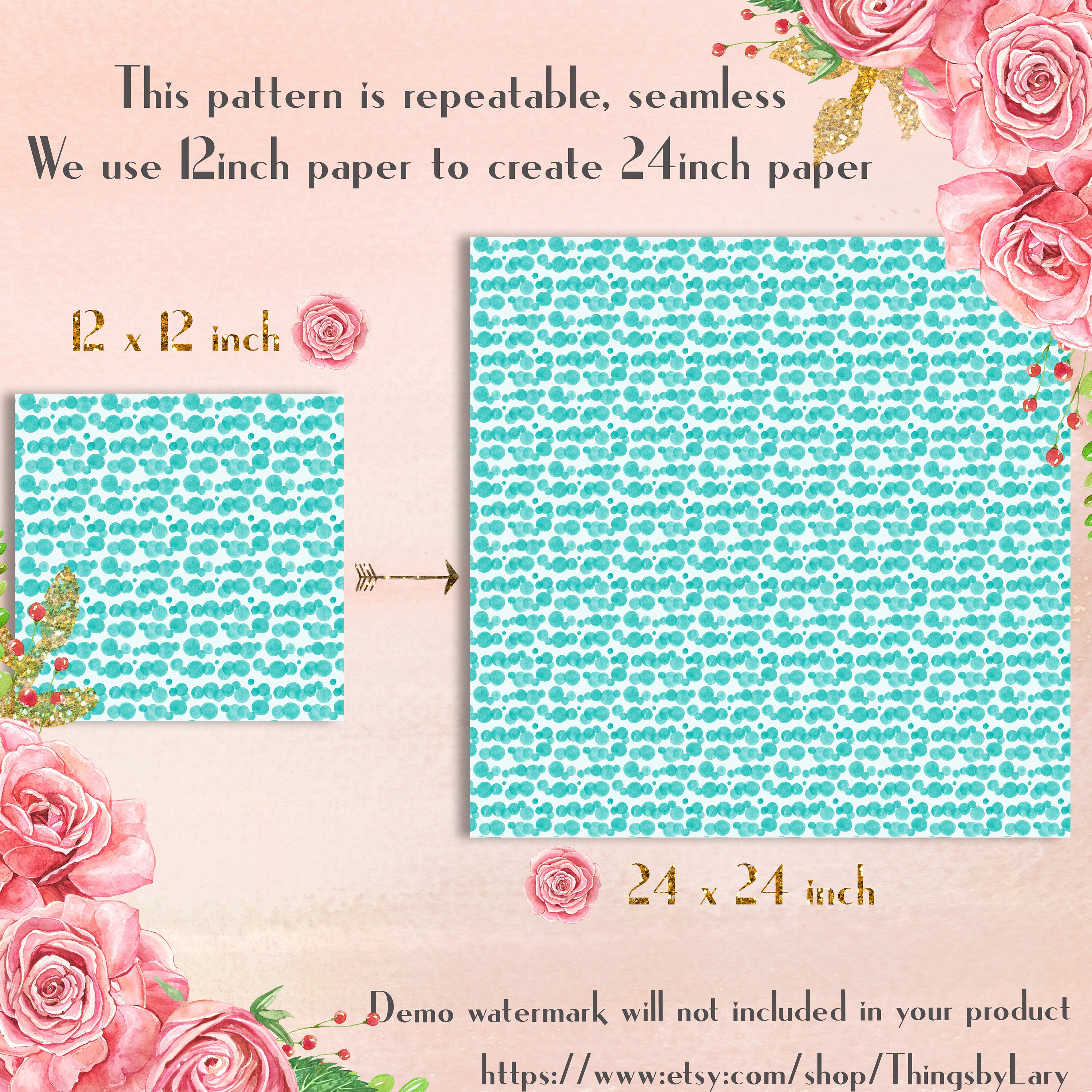 100 Seamless Watercolor Bokeh Dot Paper 2 in 12" X 12", 300 Dpi Planner ...