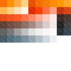 May include: Abstract geometric pattern with a gradient of orange, red, brown, gray, and white squares.