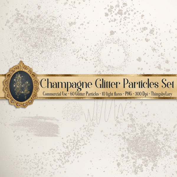 70 Champagne Glitter Particles Set PNG Overlay Images Commercial Use Dusty yellowish orange beige particle New Year Party fluid splash brush