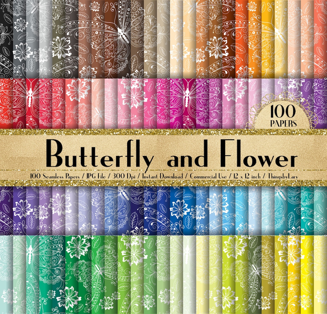 100 Seamless Butterfly and Flower Papers 12 Inch ,300 Dpi Planner Paper ...