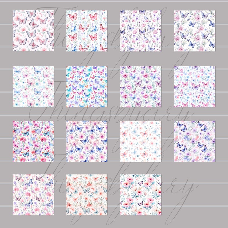 30 Seamless Watercolor Butterflies and Flowers Vol 1 Digital Papers Commercial Use pink and lilac butterflies nature meadow flowers blossom image 10