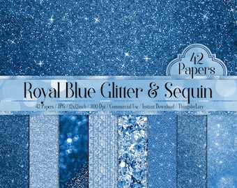42 Royal Blue Glitter Papers 12 inch, 300 Dpi Planner Paper, Commercial Use, Scrapbook Paper, Royal Blue Glitter, Digital Luxury Blue Paper