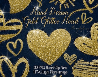 30 Gold Glitter Hand Drawn Heart Clip Arts 300 Dpi Instant Download Commercial Use Transparent Digital Gold Glitter Valentine Wedding Heart