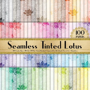 100 Seamless Tinted Lotus Papers in 12&quot; x 12&quot;, 300 Dpi Planner Paper, Scrapbook Paper, Rainbow Paper, 100 Flower Papers, 100 Lotus Paper