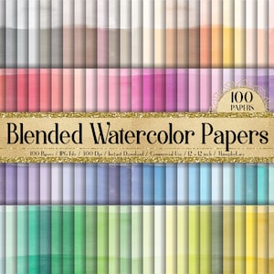 100 Blended Watercolor Paint Texture Digital Papers 12x12in 300 Dpi Planner Paper Commercial Use Scrapbook Ombre Watercolor Digital Papers