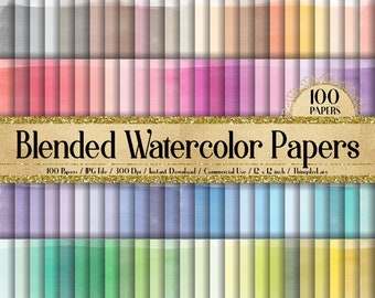 100 Blended Watercolor Paint Texture Digital Papers 12x12in 300 Dpi Planner Paper Commercial Use Scrapbook Ombre Watercolor Digital Papers