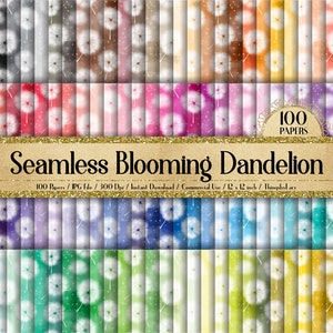 100 Seamless Watercolor Blooming Dandelion Digital Papers 12&quot; Planner Paper Commercial Use Instant Download watercolor white dandelion seeds