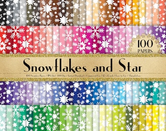 100 Seamless Snowflakes and Stars Papers 12 inch 300 Dpi Commercial Use Instant Download, Scrapbooking Winter Kit, Seamless Pattern