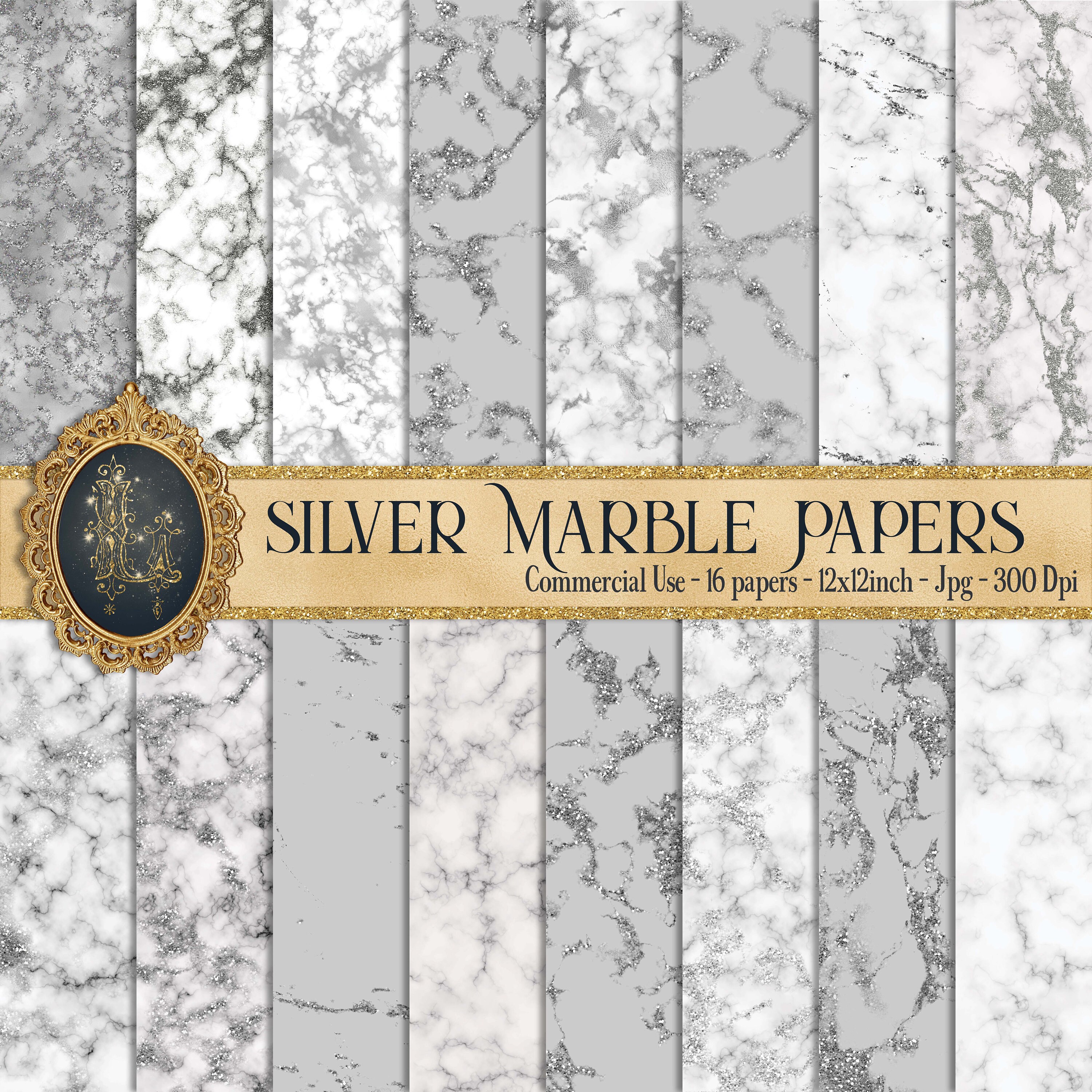 16 Silver Marble Papers Silver Marble Digital Marble Paper Etsy UK