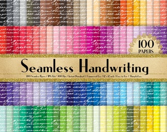 100 Seamless Handwriting Paper in 12 inch, 300 Dpi Planner Paper, Commercial Use, Scrapbook Paper,Rainbow Paper, Vintage Handwriting Paper