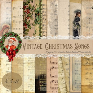 16 Vintage Christmas Music Sheet Digital Papers 8.5x11 Christian hymns Christmas Songs Silent Night Christmas Carol Holy Night Santa decor