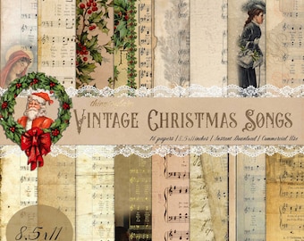 16 Vintage Christmas Music Sheet Digital Papers 8.5x11 Christian hymns Christmas Songs Silent Night Christmas Carol Holy Night Santa decor