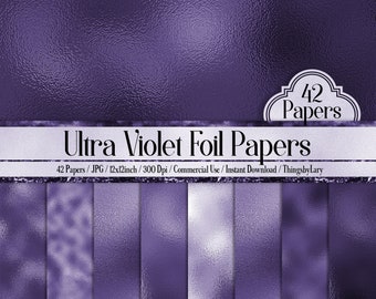 42 Ultra Violet Foil Papers 12 inch, 300 Dpi Planner Paper, Commercial Use, Scrapbook Paper, Ultra Violet Foil, Digital Luxury Purple Paper