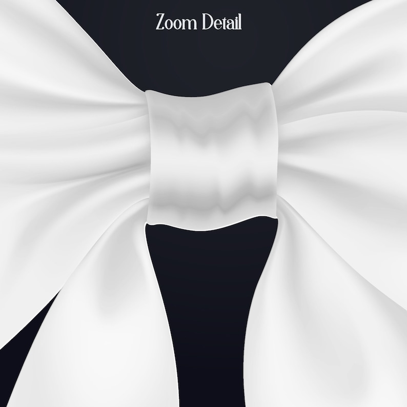 May include: A white satin bow with a large, centered knot. The bow is tied in a classic style with two long tails.