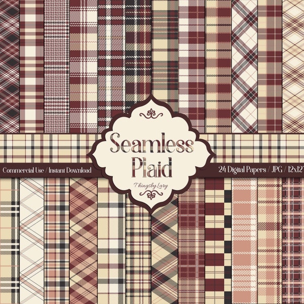 24 Seamless Camel and Beige Plaid Digital Papers 12x12" 300 DPI JPG Instant Download Commercial Use Fall Plaid Fall Pattern Fashion Plaid