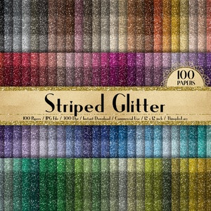 100 Striped Glitter Texture Papers in 12inch, 300 Dpi Planner Paper, Scrapbook Paper, Rainbow Paper, Striped Glitter,Texture Papers