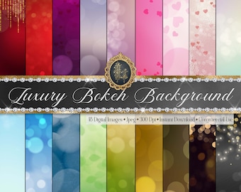 18 Luxury Bokeh Background Digital Images 12" 300 Dpi Planner Paper Scrapbook Paper Valentine Wedding Romantic Gold Bokeh Heart Card Making