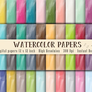 72 Watercolor Texture Digital Papers 12x12in 8.5x11in 300 Dpi Instant Download Scrapbook Papers Colorful Papers Commercial Use image 1