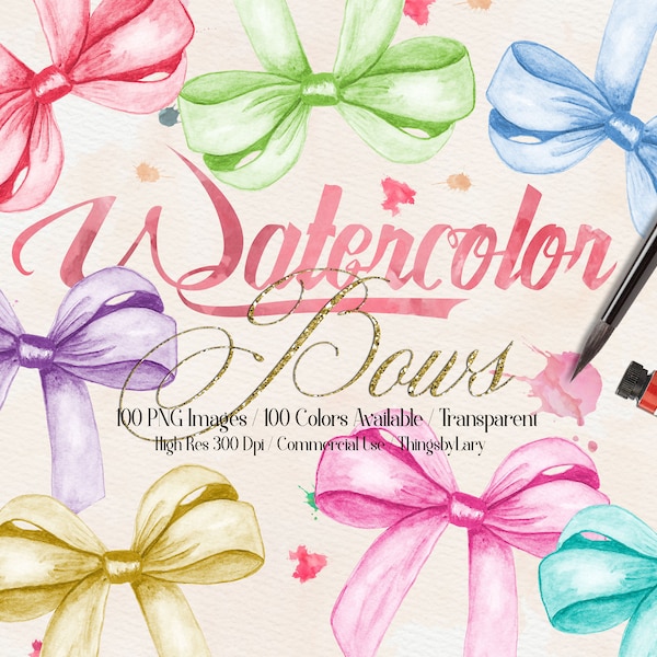 100 Hand Painted Watercolor Bow Clipart Bow Clipart Watercolor Clipart, Fashion Clipart, 100 PNG Clipart Planner Clipart Valentine Clip Arts