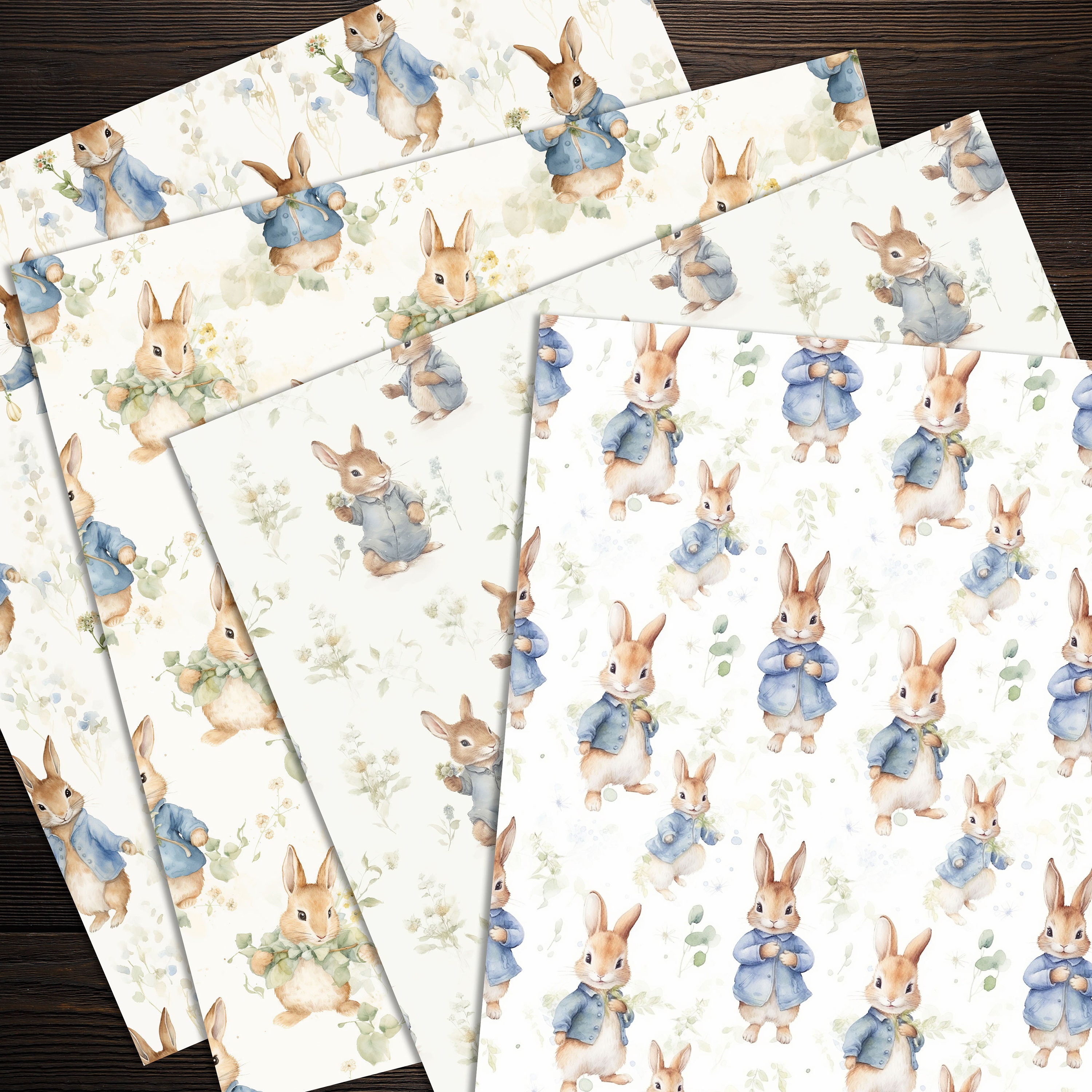 18 Seamless Watercolor Peter Rabbit Digital Papers JPG 300dpi ...
