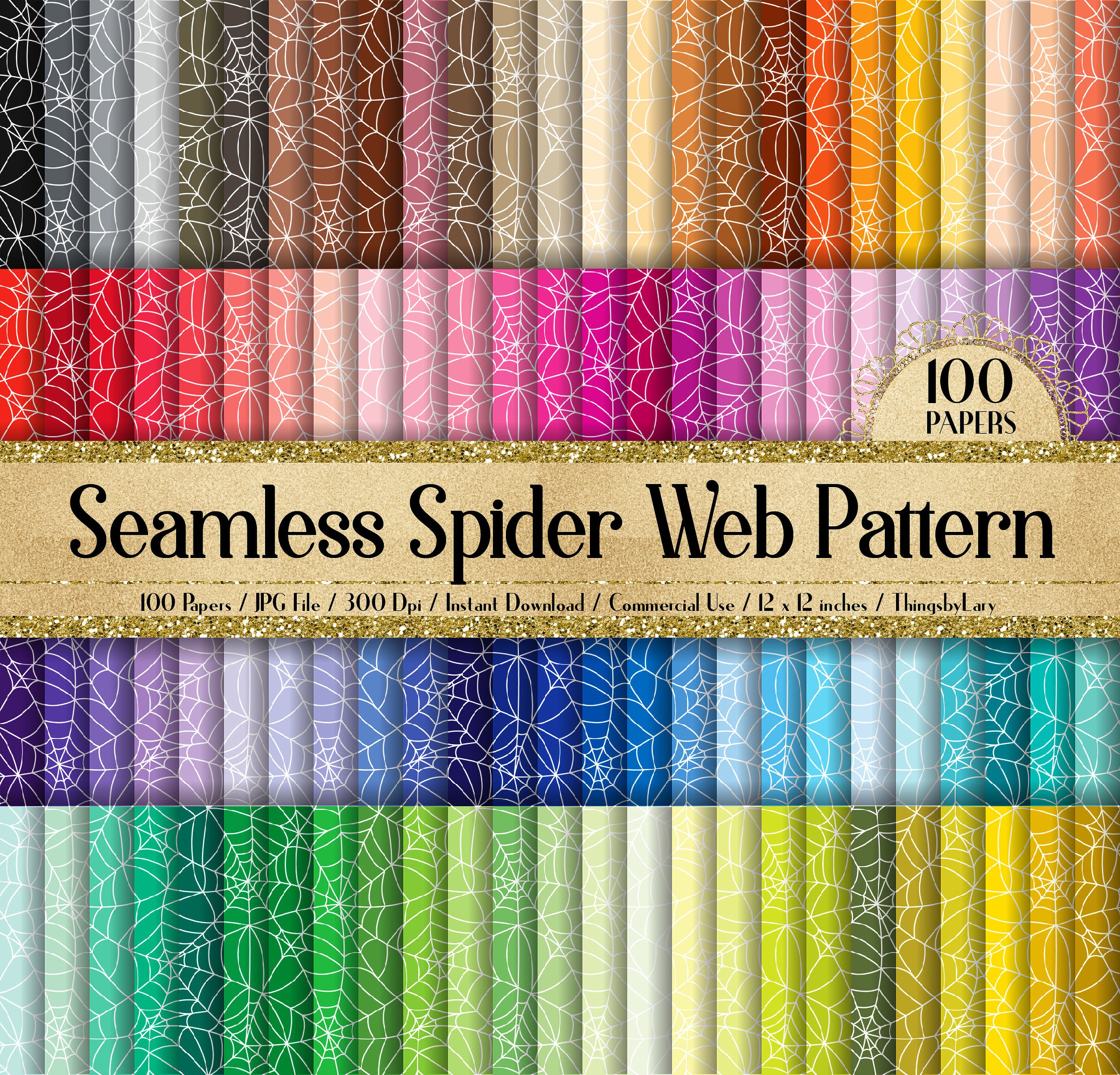 100 Seamless Spider Web Pattern Digital Papers Commercial Use Creepy ...