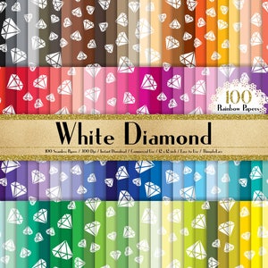 100 naadloze witte diamantpapieren in 12&quot;x 12&quot;, 300 dpi plannerpapier, commercieel gebruik, plakboekpapier, regenboogpapier, 100 diamantpapier