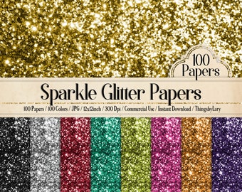 100 Sparkle Glitter Digitale Papers 12x12" digitale glitter chunky glitter glitter glitter goud glitter zilver glitter realistisch glitterpapier