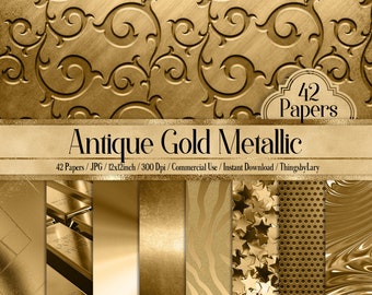 42 Antique Gold Metallic Papers 12 inch 300 Dpi Instant Download Commercial Use, Planner Paper, Scrapbook Gold Kit, Gold Shiny Paper