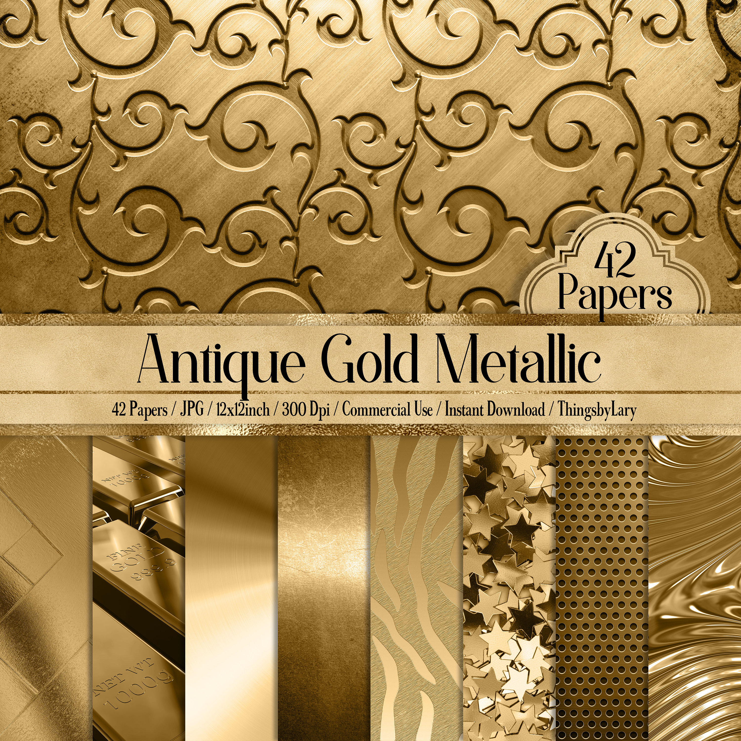 42 Antique Gold Metallic Papers 12 Inch 300 Dpi Instant Download Commercial  Use, Planner Paper, Scrapbook Gold Kit, Gold Shiny Paper 