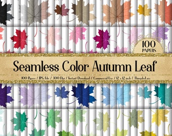 100 Seamless Color Autumn Leaf Digital Papers 12 inch 300 Dpi Commercial Use Instant Download Scrapbooking Fall Leaves Fall Wedding foliage