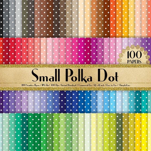 100 Seamless Small Polka Dot Papers in 12" x 12", 300 Dpi Planner Paper, Commercial Use, Scrapbook Papers, Rainbow Paper, 100 Dot Paper