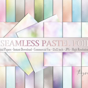 May include: 30 digital papers featuring seamless pastel foil patterns in various colors. Each paper is 12x12 inches and 300 dpi.