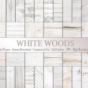 30 Wit hout Rustiek hout Shabby Chic Digitale papieren Commercieel gebruik verslechterd hout Natuurlijk land grunge houtnerf wit bruiloftsstrand