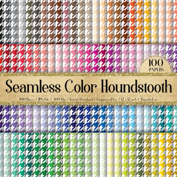 100 Seamless Color Houndstooth Digital Papers 12" 300 Dpi Commercial Use Instant Download Printable Retro Pattern University Back to School