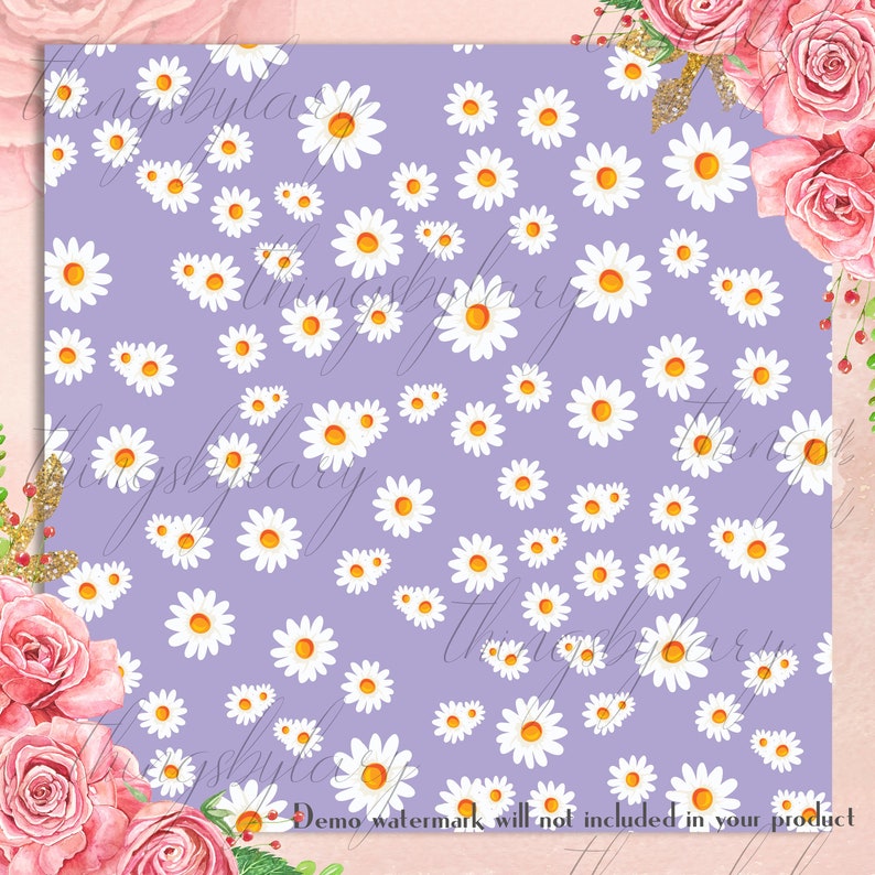 100 naadloze Daisy Flower digitale papers 12 x 12 300 Dpi planner papier Instant Download commercieel gebruik bruiloft shabby chic moeder dag bloemen afbeelding 2