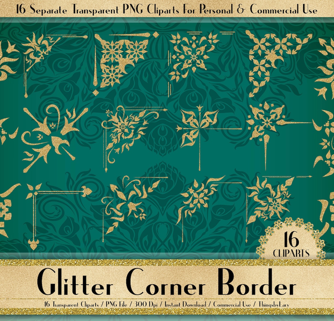 16 Gold Glitter Corner Borders,floral Ornament,corner Wedding